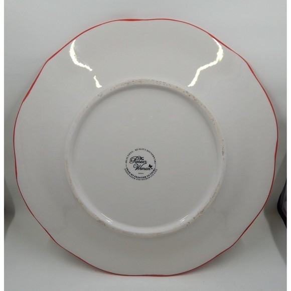 Pioneer Woman Country Garden Floral Dinner Plates Set of 2 Scalloped Red Trim - Picture 7 of 12